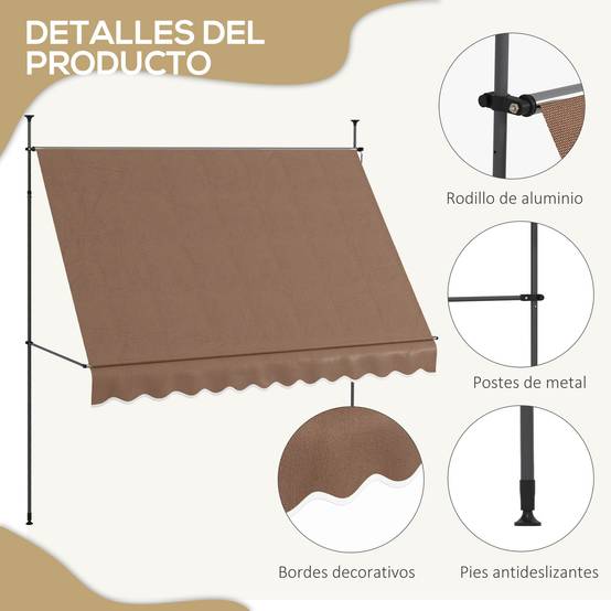Store banne rétractable manuel à manivelle 300 x 120 x 210-300 cm, hauteur réglable, imperméable et anti-UV, couleur café - Image 9