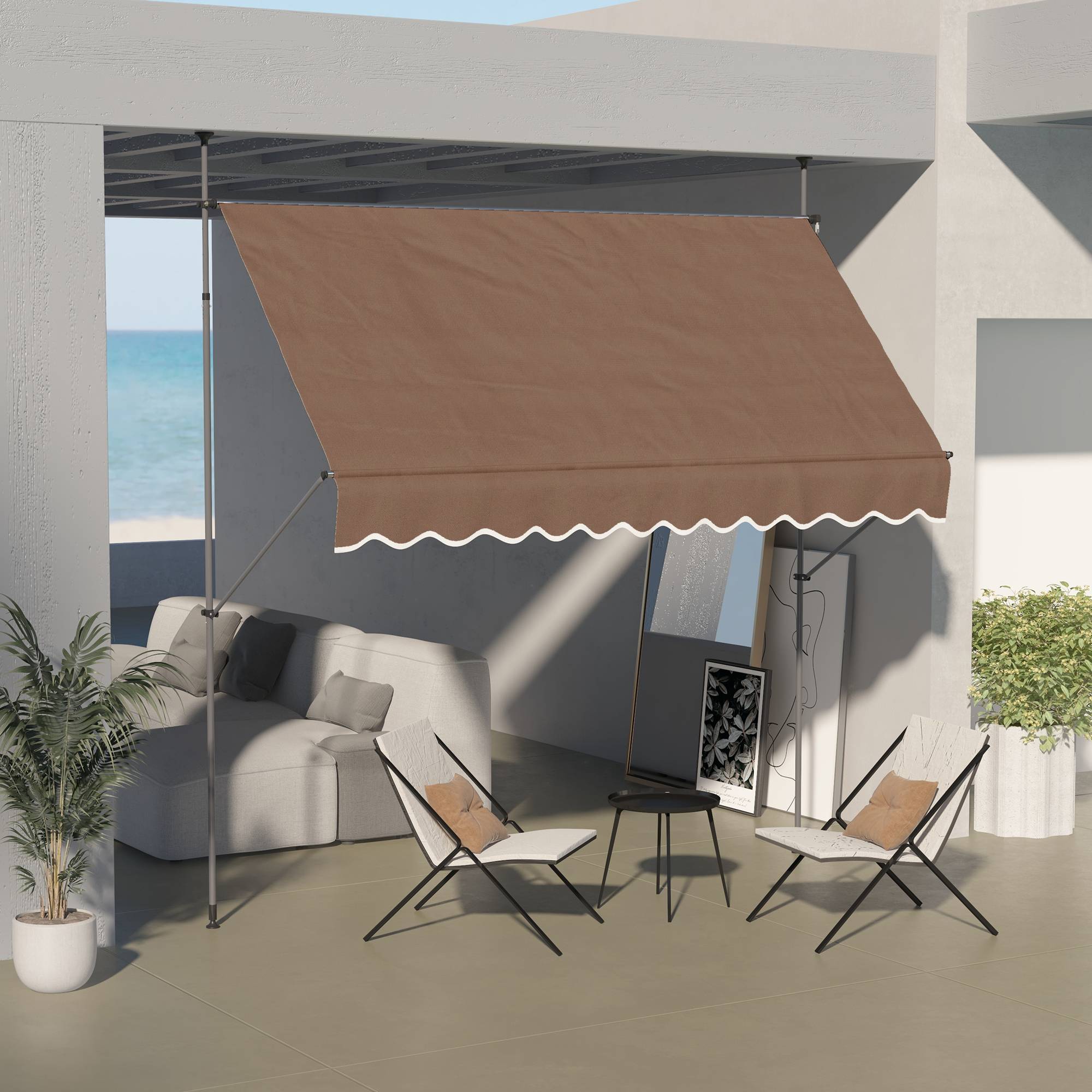 Store banne rétractable manuel à manivelle 300 x 120 x 210-300 cm, hauteur réglable, imperméable et anti-UV, couleur café - Image 3