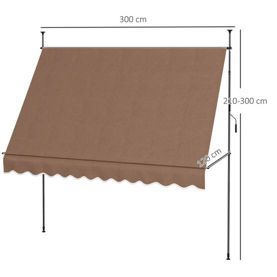 Store banne rétractable manuel à manivelle 300 x 120 x 210-300 cm, hauteur réglable, imperméable et anti-UV, couleur café - Image 5