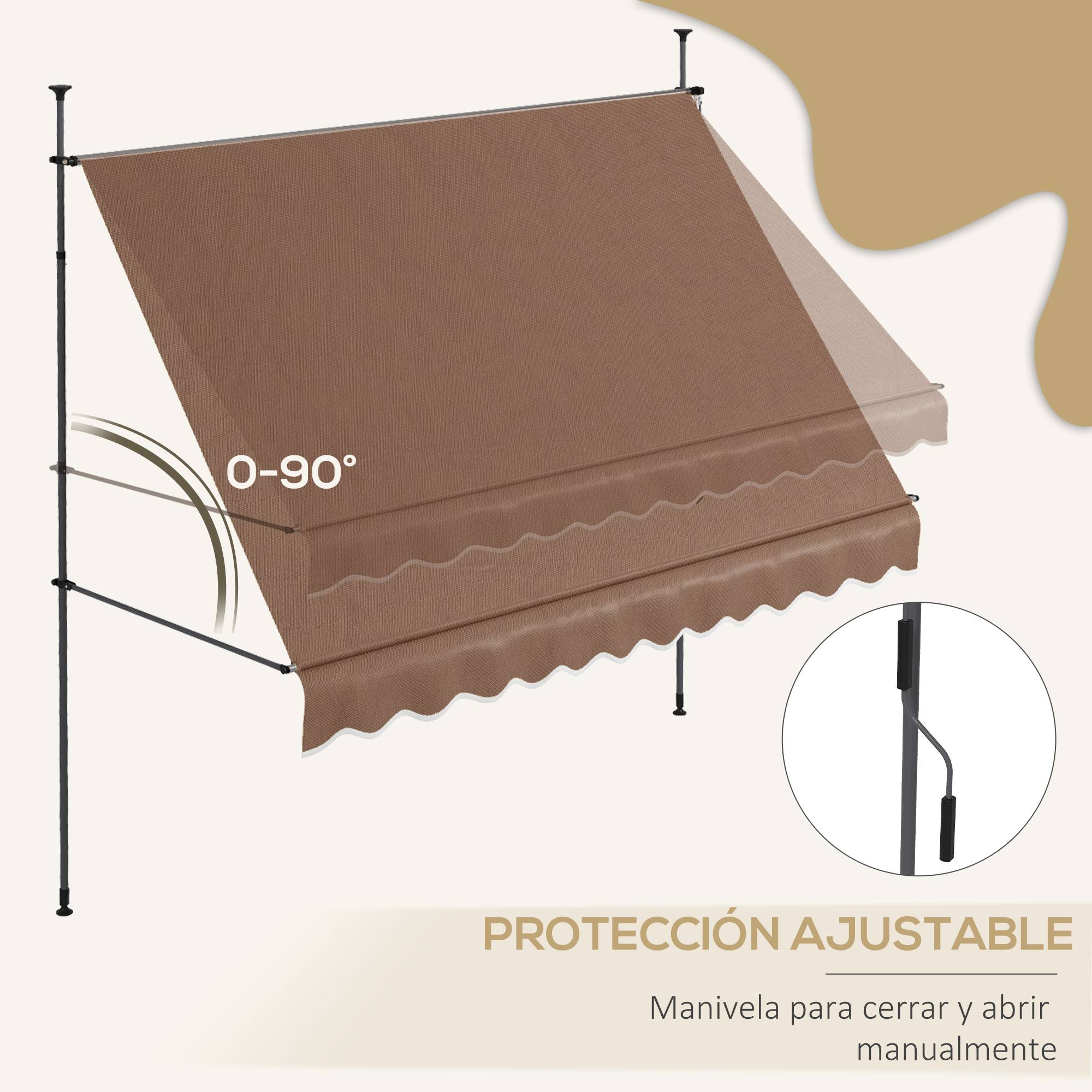 Store banne rétractable manuel à manivelle 300 x 120 x 210-300 cm, hauteur réglable, imperméable et anti-UV, couleur café - Image 7