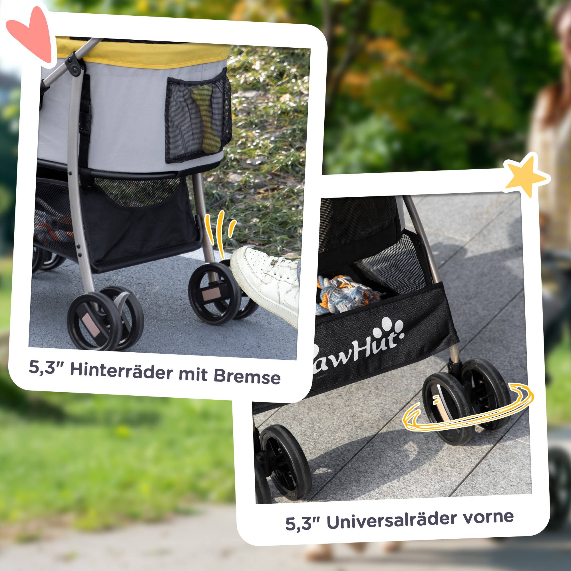 Poussette chien chariot 2-en-1 pliable 1 panier 1 sac 82 x 49,5 x 98 cm jaune - Image 9