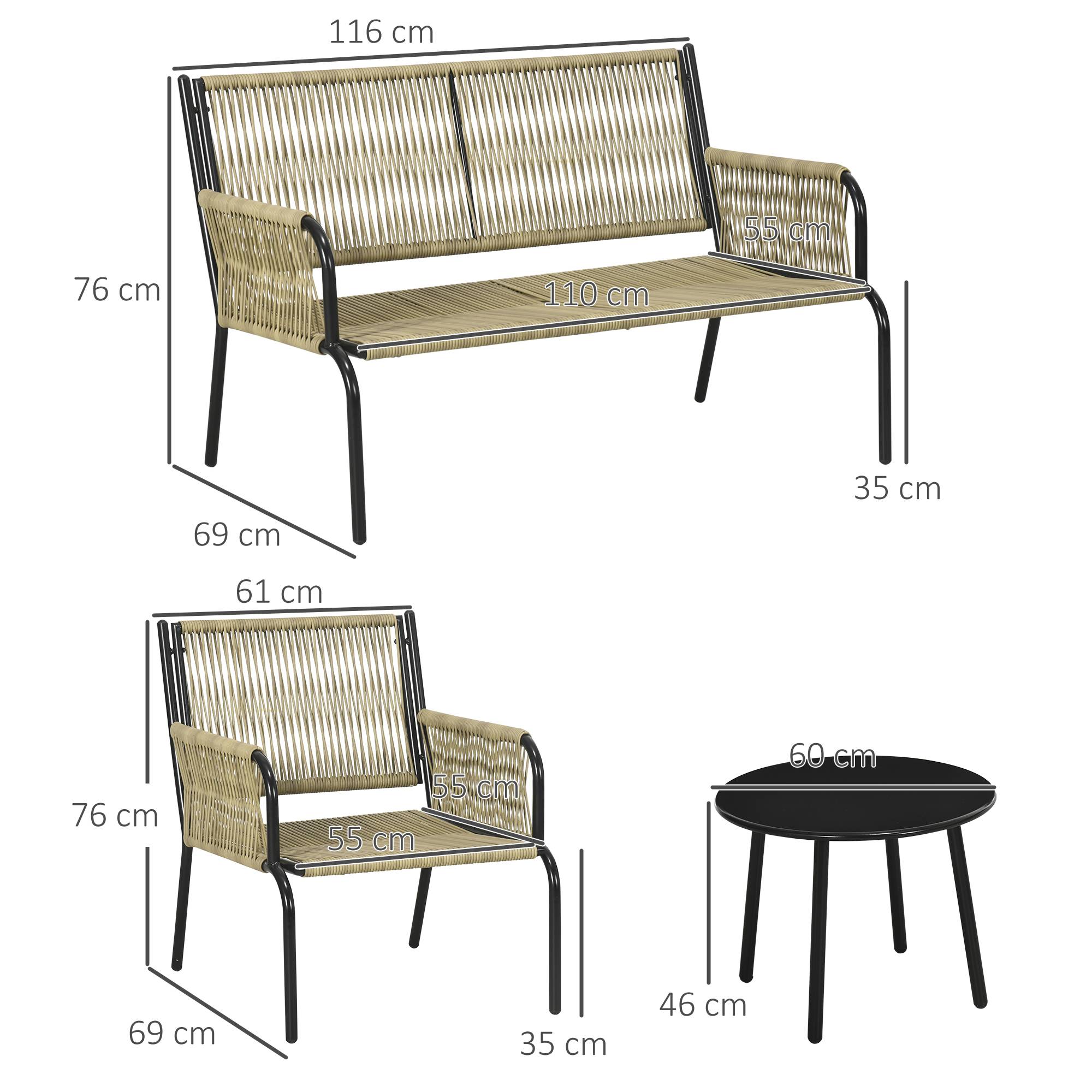 Outsunny - Salon de jardin en résine tressée modulable 4 pers. 5 pièces avec 1 canapé 2 fauteuils et 2 tables basses rondes acier sable - Outsunny - Image 3