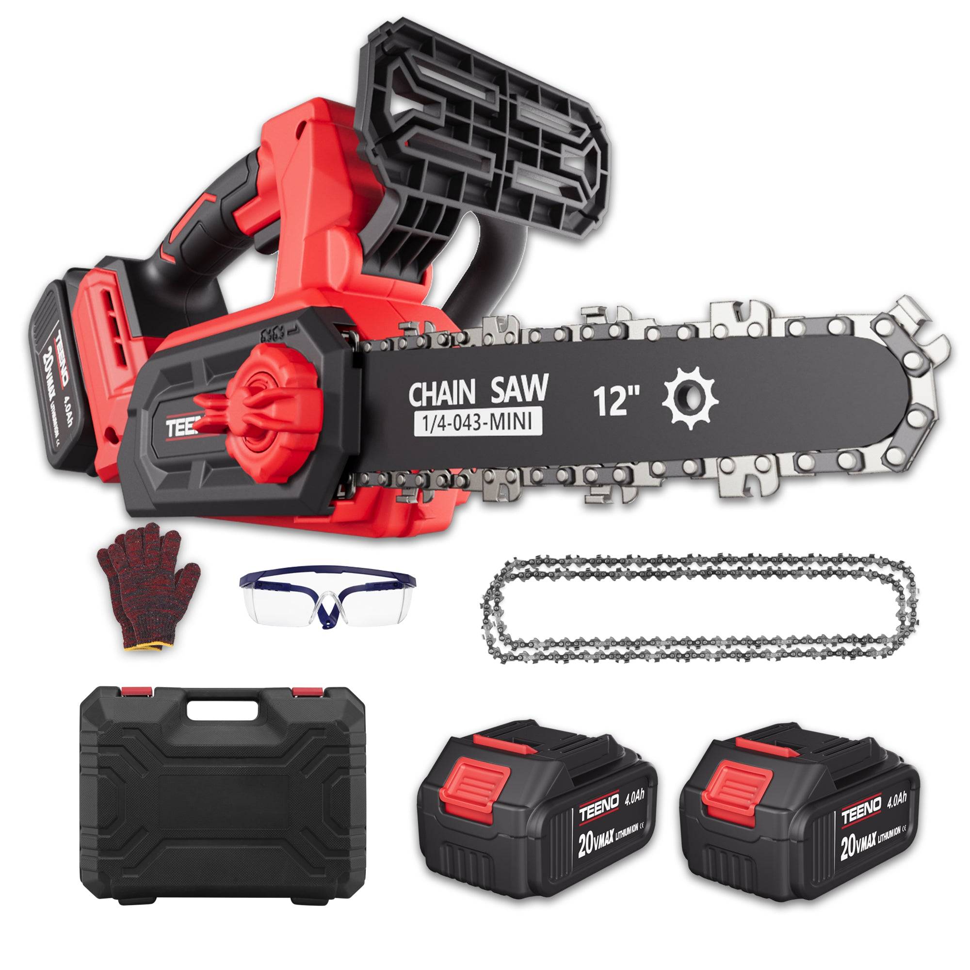 Teeno - Tronçonneuse électrique sans fil à moteur brushless de 12 pouces et 1200 W, 2 batteries de 4,0 Ah