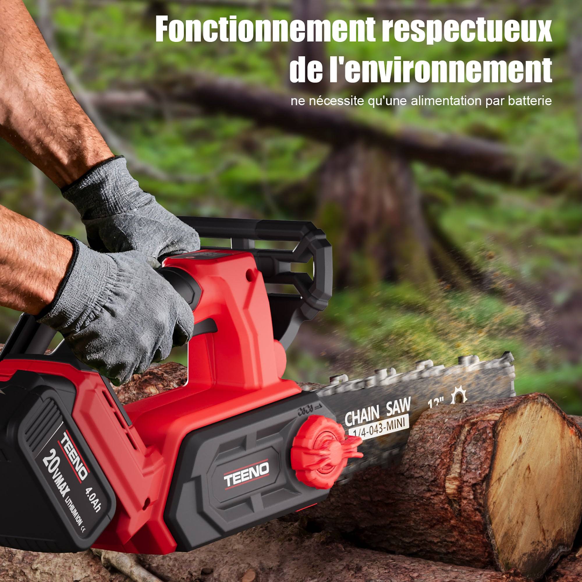 Tronçonneuse électrique sans fil à moteur brushless de 12 pouces et 1200 W, 2 batteries de 4,0 Ah - Image 6