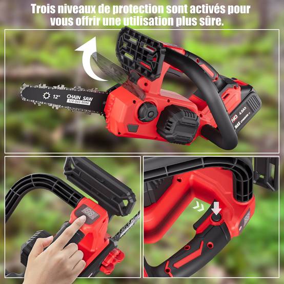 Tronçonneuse électrique sans fil à moteur brushless de 12 pouces et 1200 W, 2 batteries de 4,0 Ah - Image 2