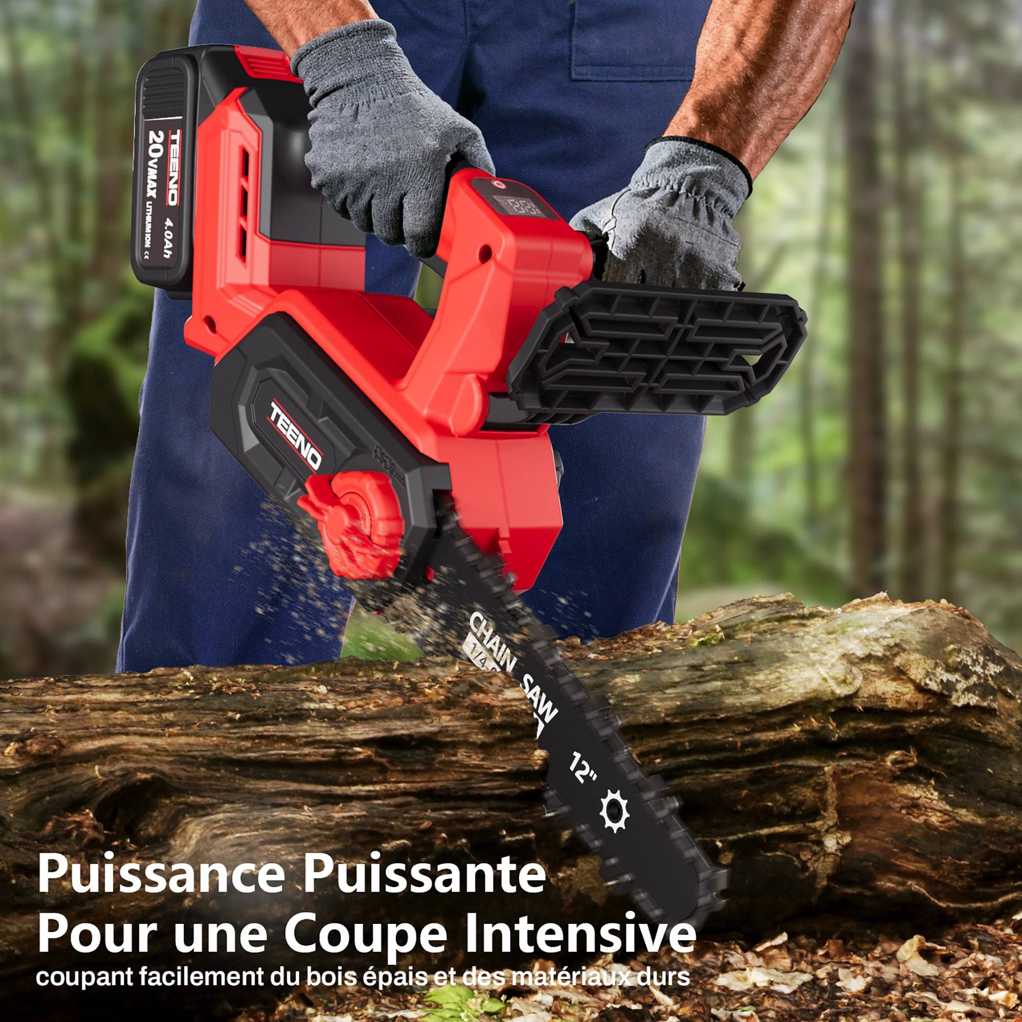 Tronçonneuse électrique sans fil à moteur brushless de 12 pouces et 1200 W, 2 batteries de 4,0 Ah - Image 4