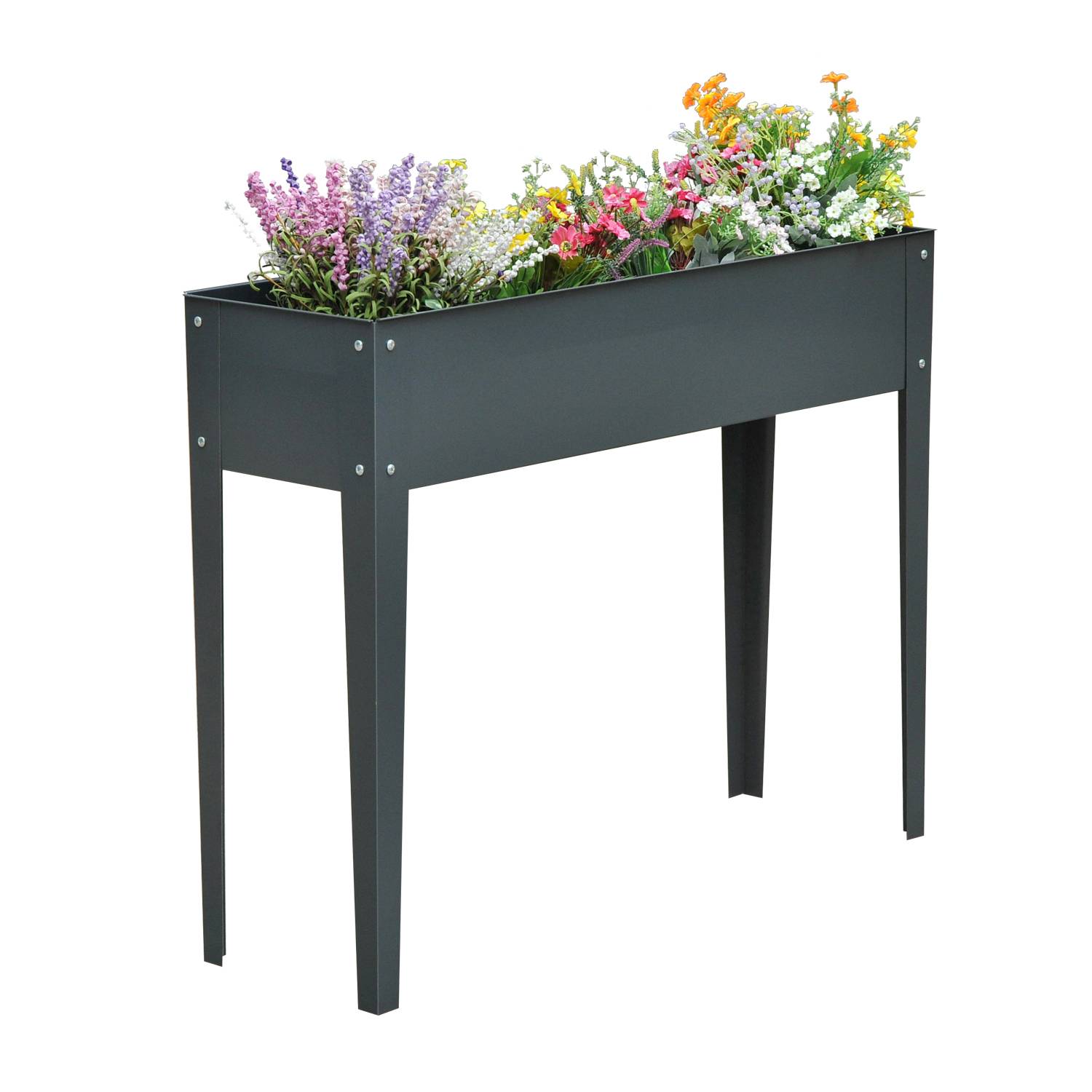 Jardinière surélevée, bac à plantes, 3 drainage, pieds, métal, 100x30x80 cm
