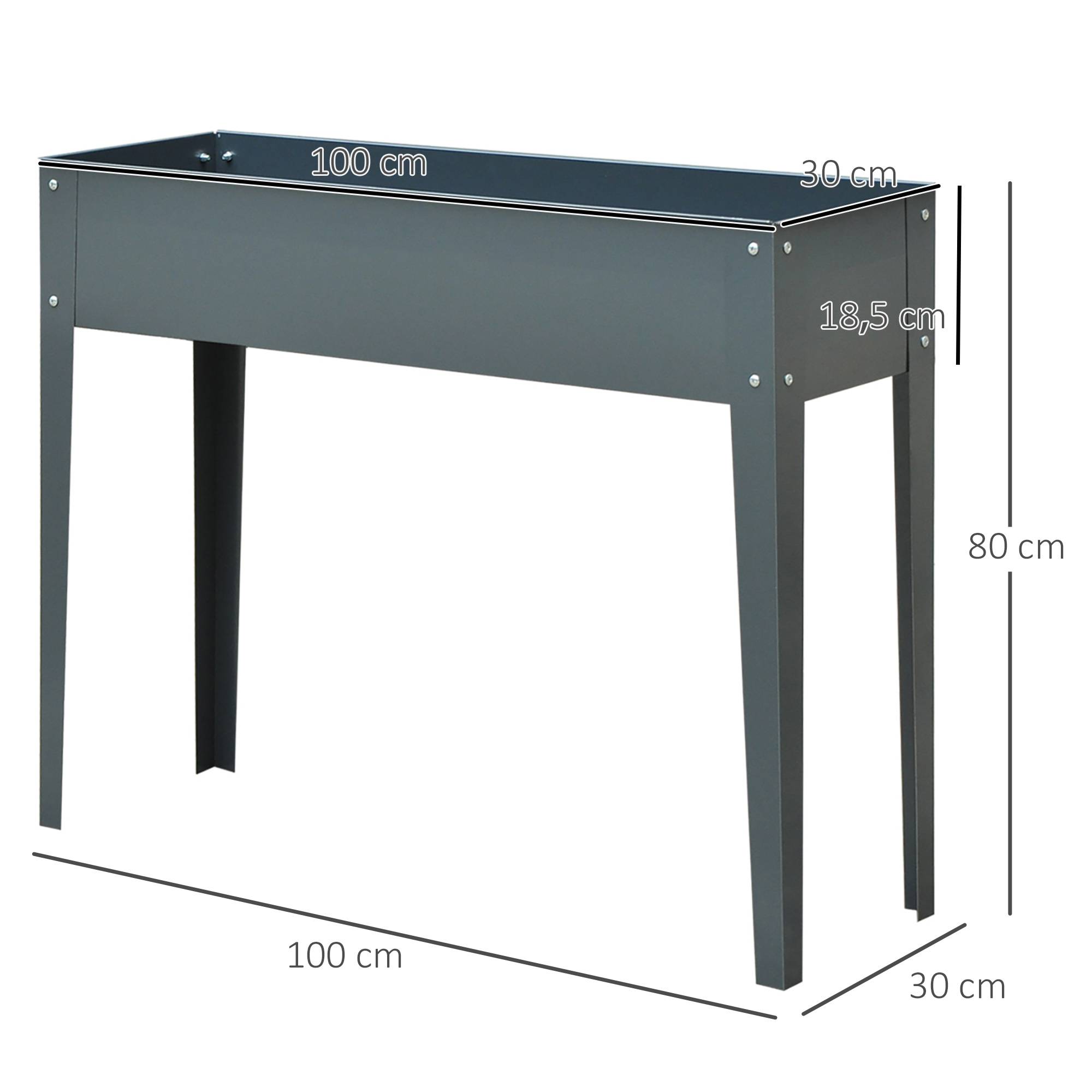 Jardinière surélevée, bac à plantes, 3 drainage, pieds, métal, 100x30x80 cm - Image 5