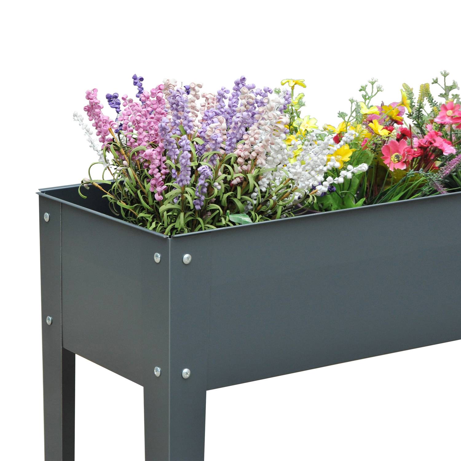 Jardinière surélevée, bac à plantes, 3 drainage, pieds, métal, 100x30x80 cm - Image 10