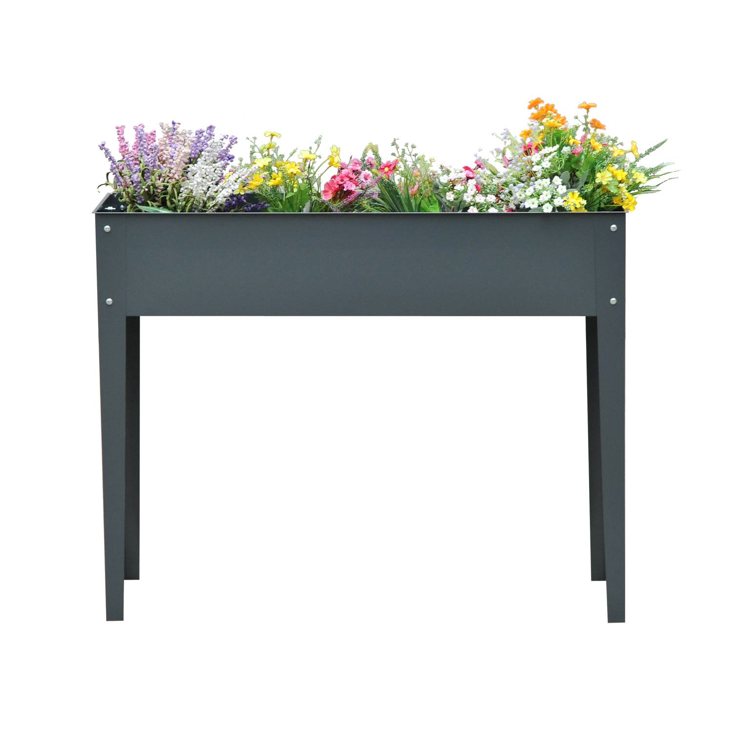 Jardinière surélevée, bac à plantes, 3 drainage, pieds, métal, 100x30x80 cm - Image 2