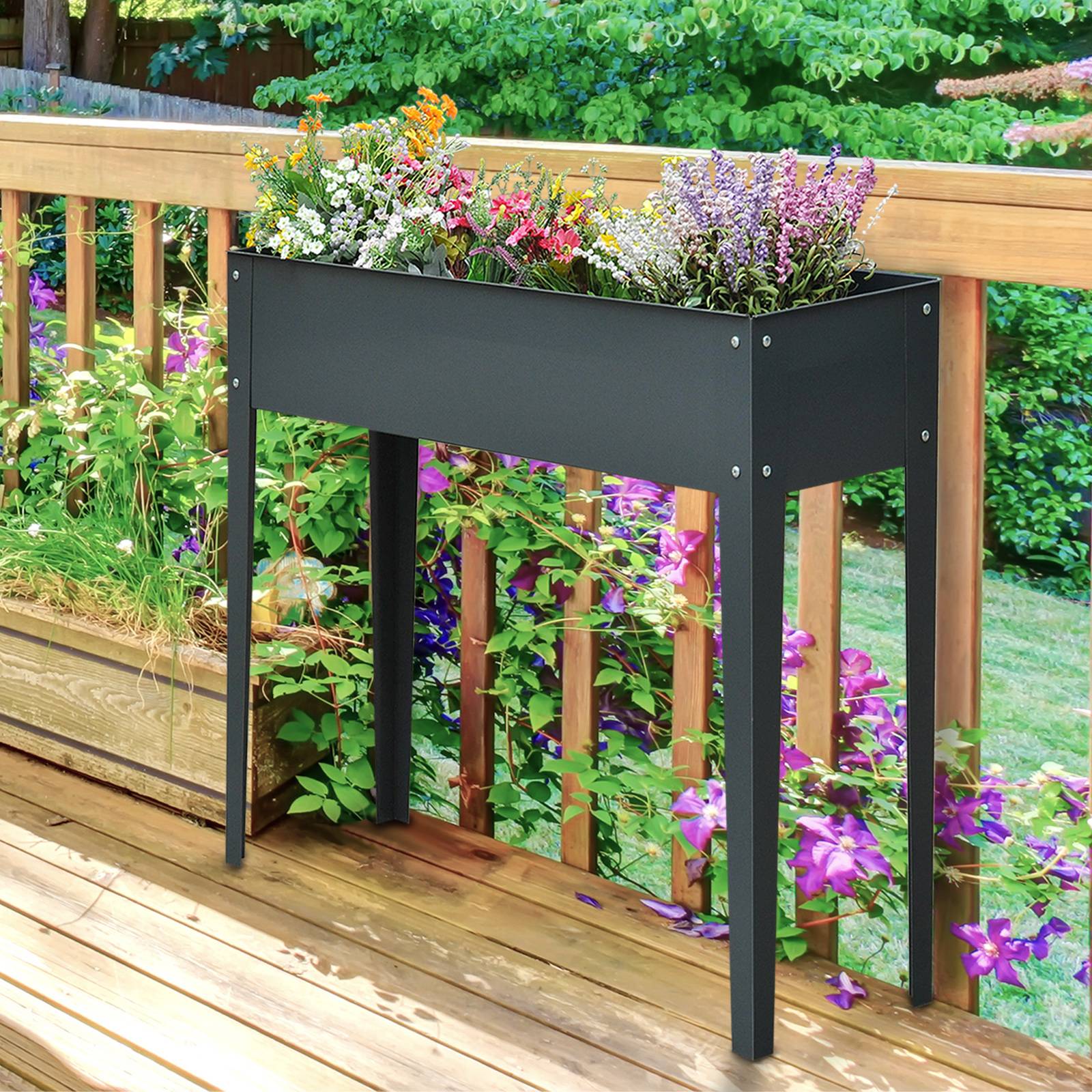 Jardinière surélevée, bac à plantes, 3 drainage, pieds, métal, 100x30x80 cm - Image 3