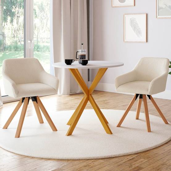 Lot de 2 chaises pivotantes de salle à manger, fauteuils de table JANY en velours côtelé beige - Image 1