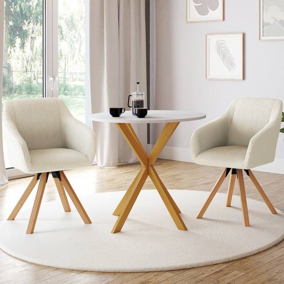 Lot de 2 chaises pivotantes de salle à manger, fauteuils de table JANY en velours côtelé beige - Image 1