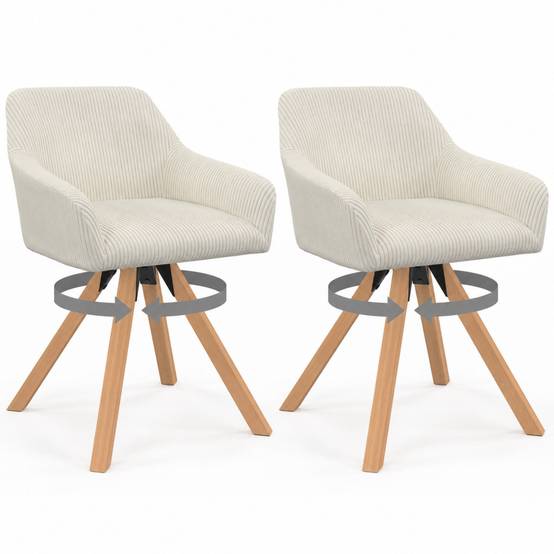 Lot de 2 chaises pivotantes de salle à manger, fauteuils de table JANY en velours côtelé beige - Image 2