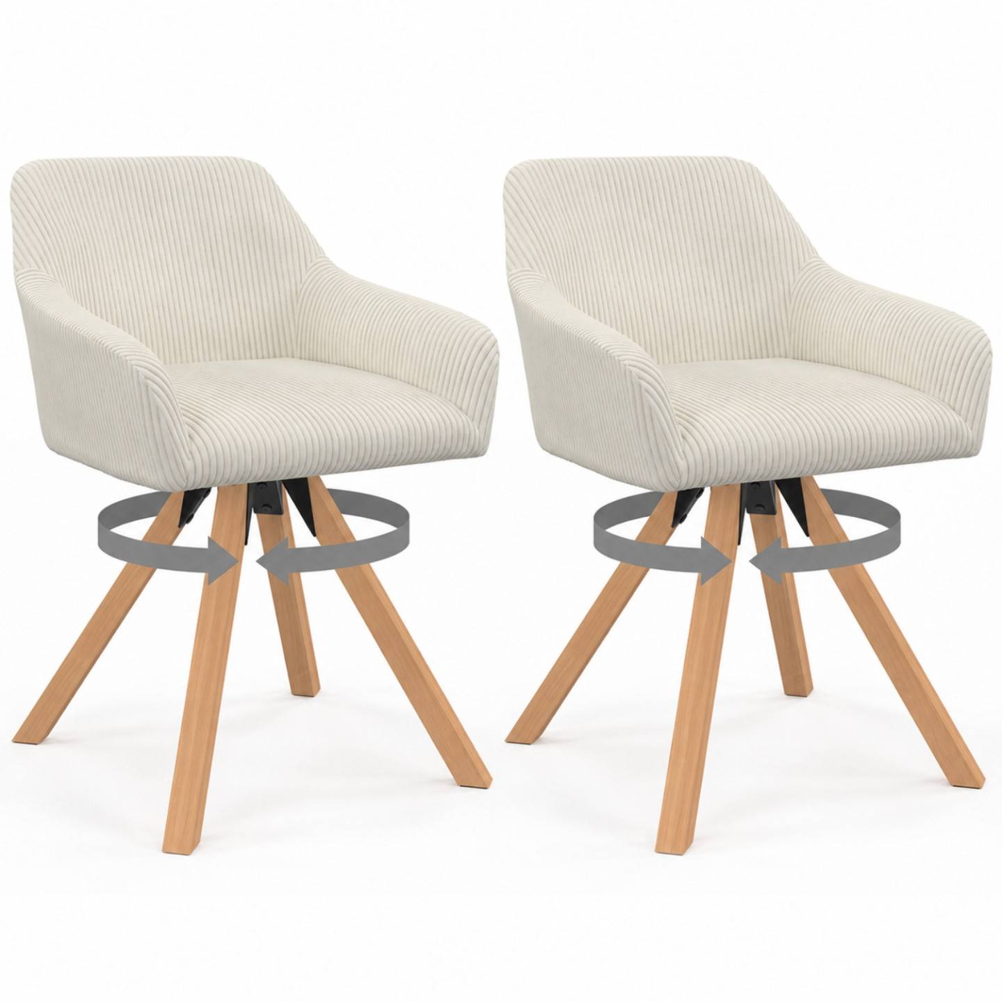 Lot de 2 chaises pivotantes de salle à manger, fauteuils de table JANY en velours côtelé beige - Image 2