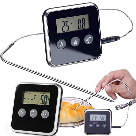 Thermomètre digital avec thermosonde pour rôtir la viande fumoir minuterie alarme lcd - Image 1