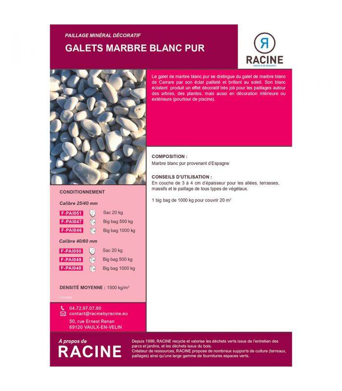 Paillage marbre blanc finition lumineuse du jardin 500kg RACINE F-PAI047 - Image 2