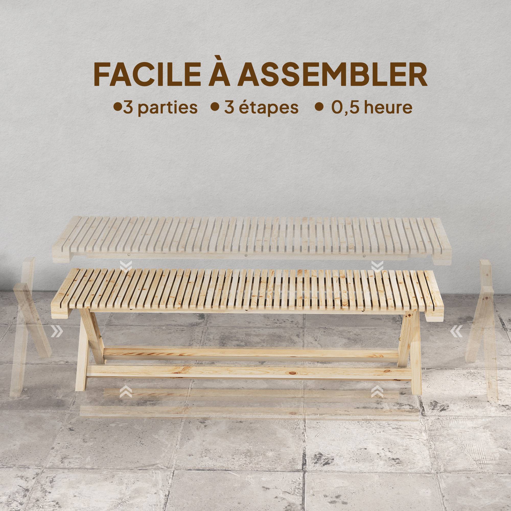 Banc bois massif assise à lattes pour jardin extérieur 140 x 40 x 43 cm - Image 9