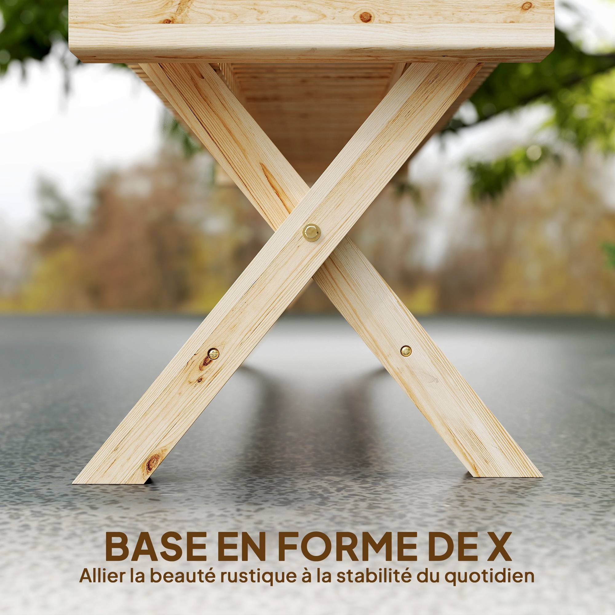 Banc bois massif assise à lattes pour jardin extérieur 140 x 40 x 43 cm - Image 8