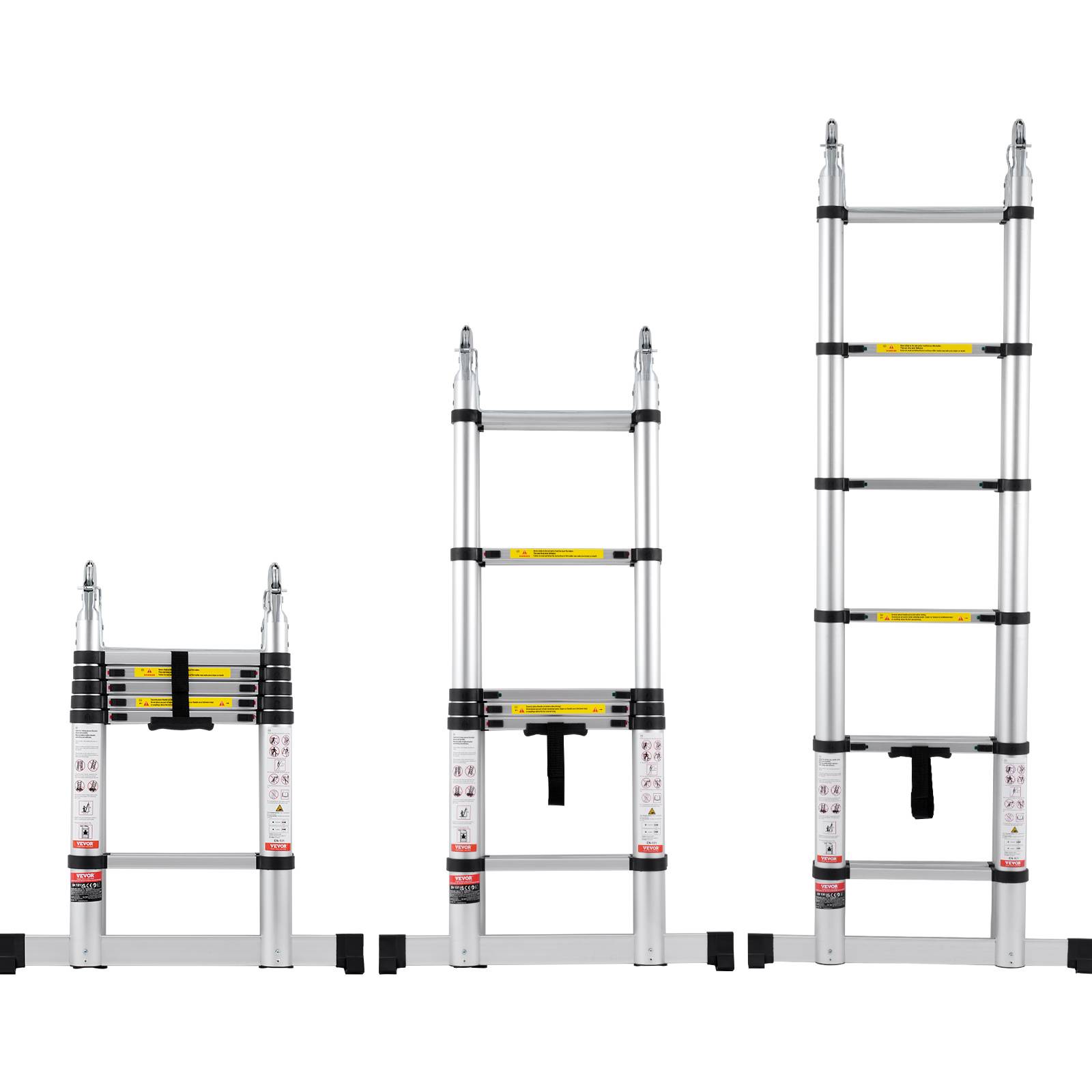 Vevor - Échelle aluminium télescopique 3.8m. Capacité 170 kg, barre stabilisatrice, pliable. Pour maison, camping-car. - Image 1