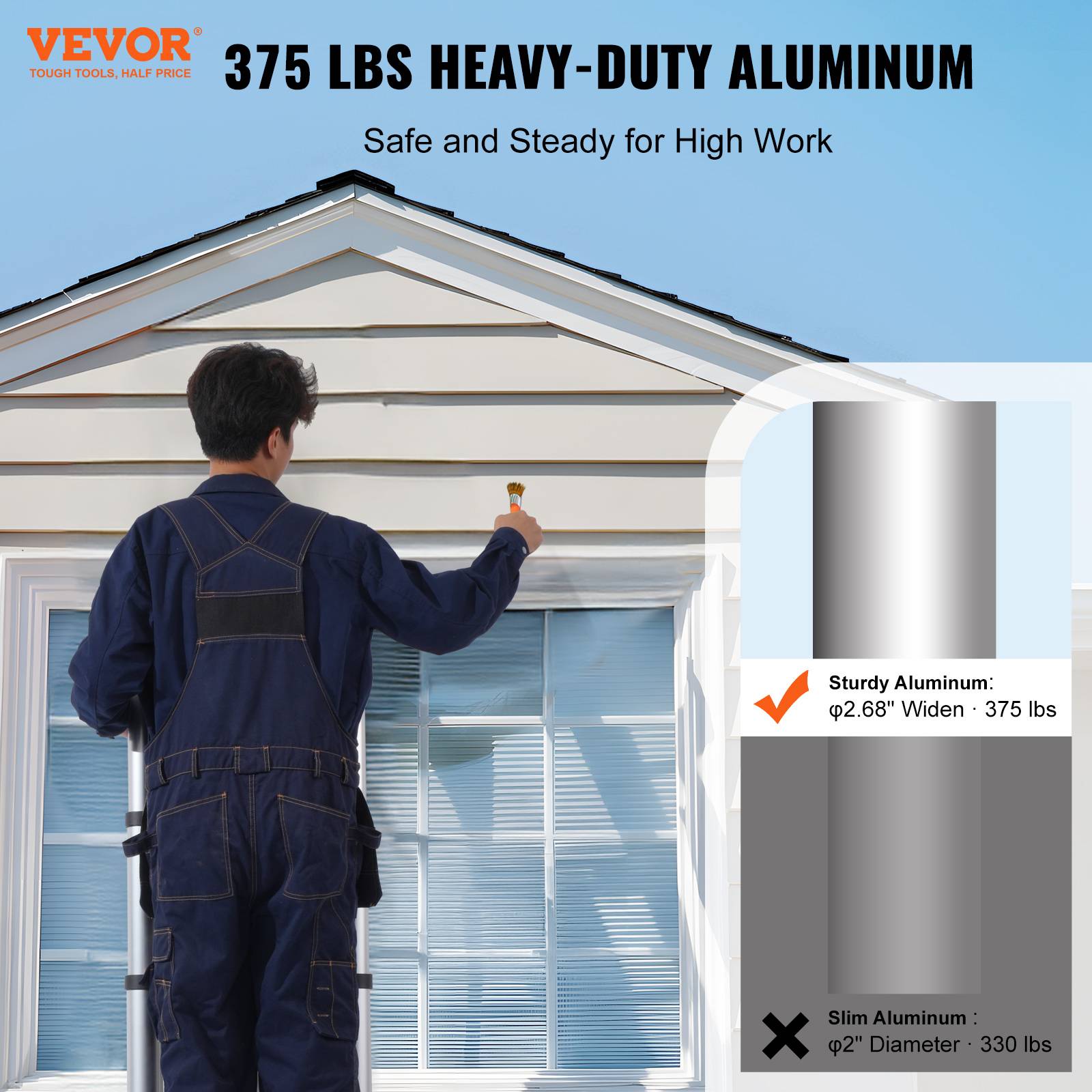 Vevor - Échelle aluminium télescopique 3.8m. Capacité 170 kg, barre stabilisatrice, pliable. Pour maison, camping-car. - Image 2