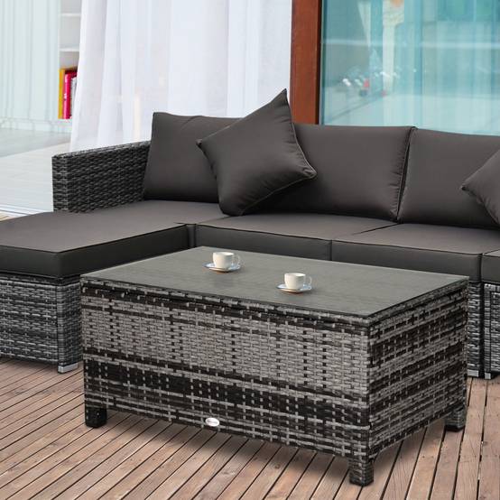 PANGIVO - Table basse de jardin résine tressée gris 85 x 50 x 39 cm - PANGIVO - Image 4