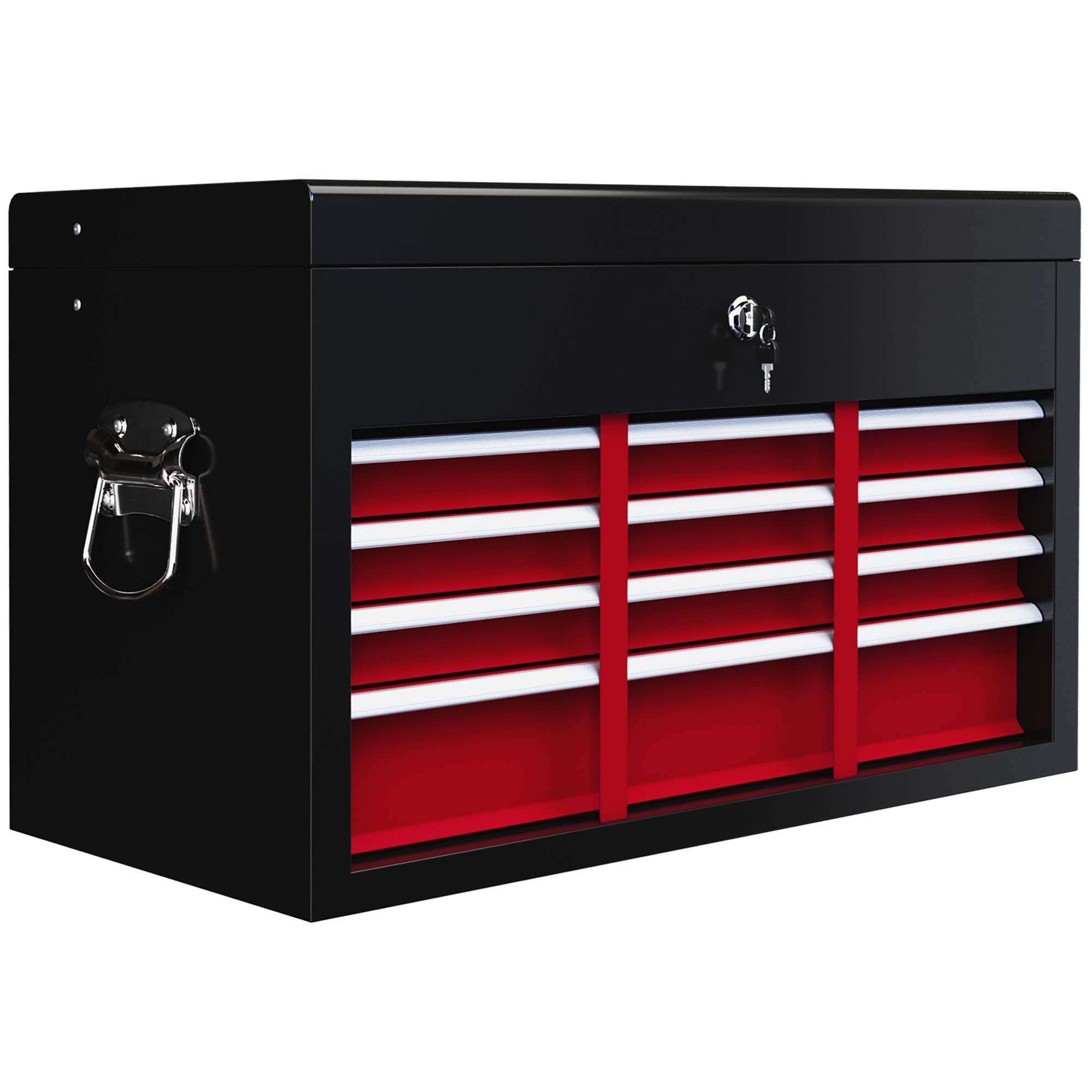 Sans Marque - Boîte à outils, verrouillable, 3 tiroirs, boîtier en acier, 60x26x34cm, rouge+noir - Image 1
