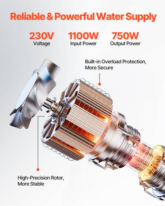 VEVOR Pompe immergée à eau pour puits profond acier inox 750 W 100 L/min 75 m - Image 3