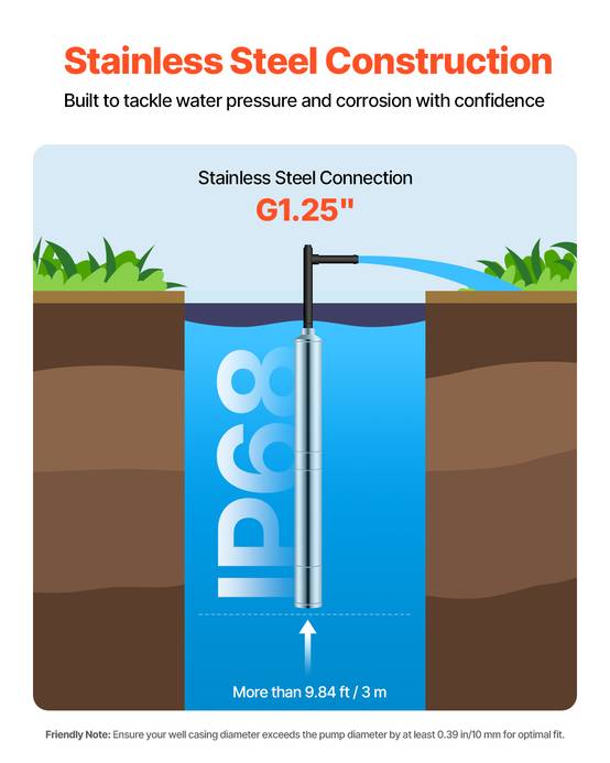 VEVOR Pompe immergée à eau pour puits profond acier inox 750 W 100 L/min 75 m - Image 4