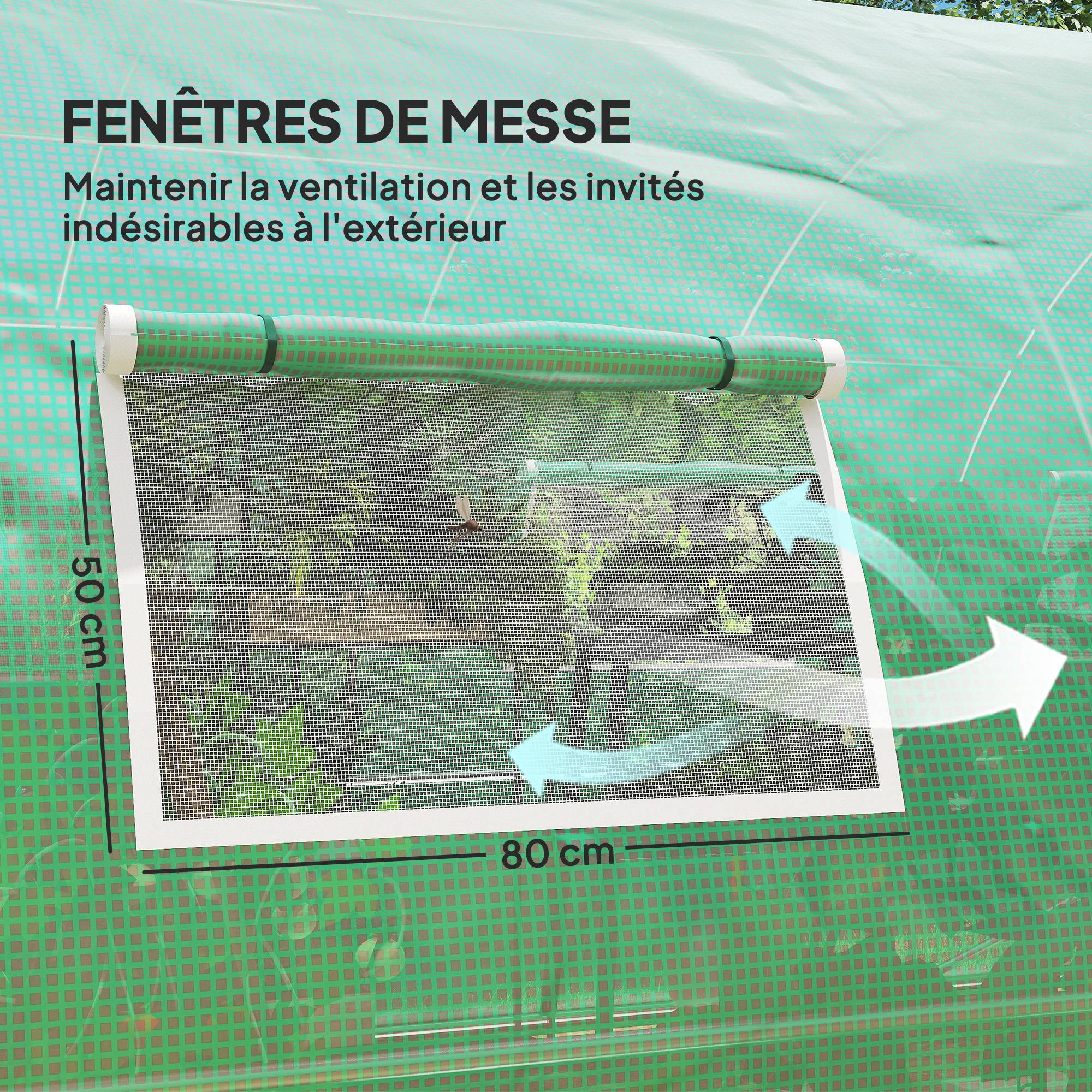 Serre de jardin tunnel serres tunnel 18 m² 8 fenêtres 2 portes articulées toile PE structure en fer galvanisé vert - Image 9