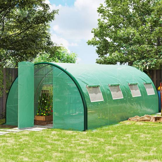 Serre de jardin tunnel serres tunnel 18 m² 8 fenêtres 2 portes articulées toile PE structure en fer galvanisé vert - Image 3