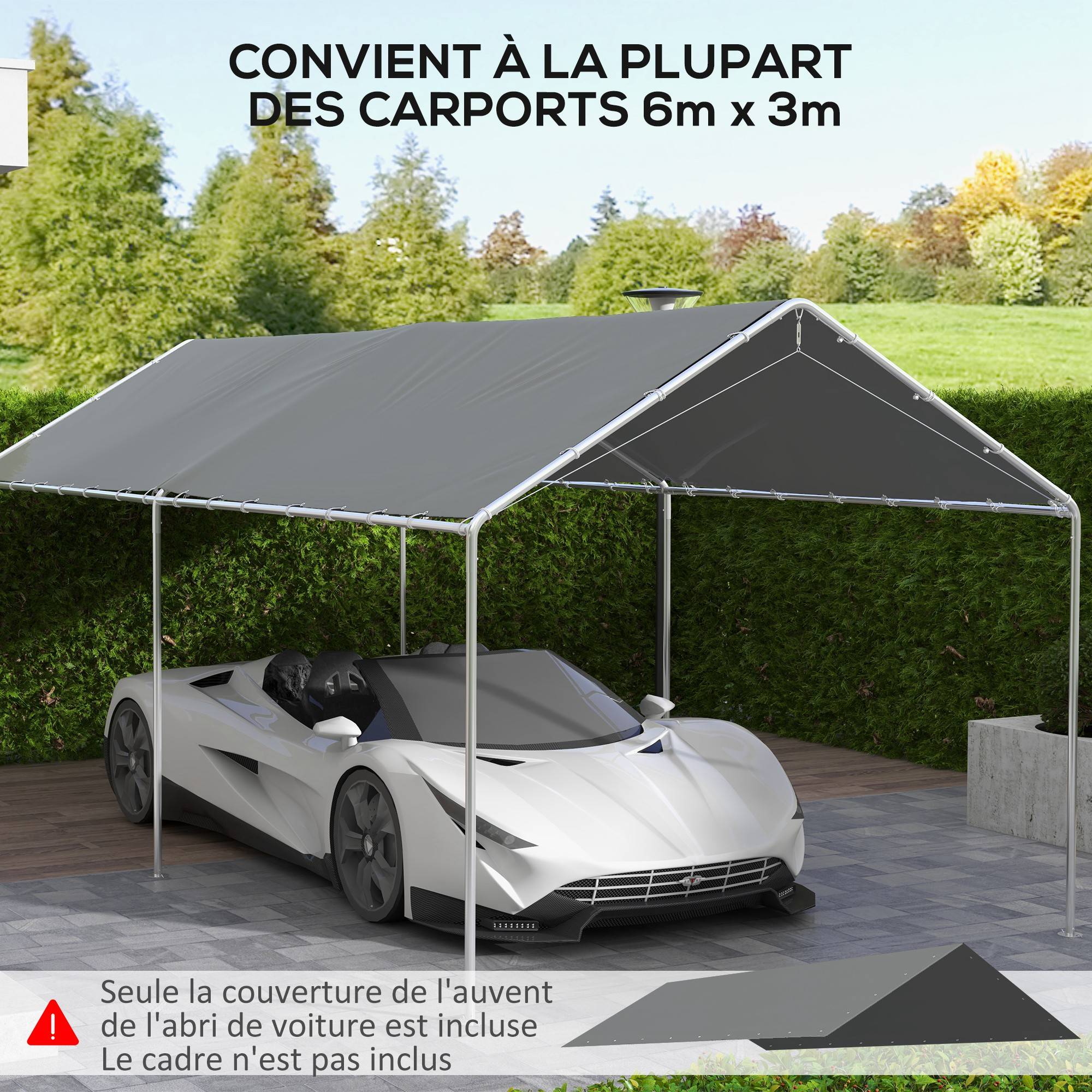 Outsunny - Toile de rechange carport auvent voiture dim. 6L x 3l m tendeurs élastiques inclus PE haute densité gris - Outsunny - Image 3