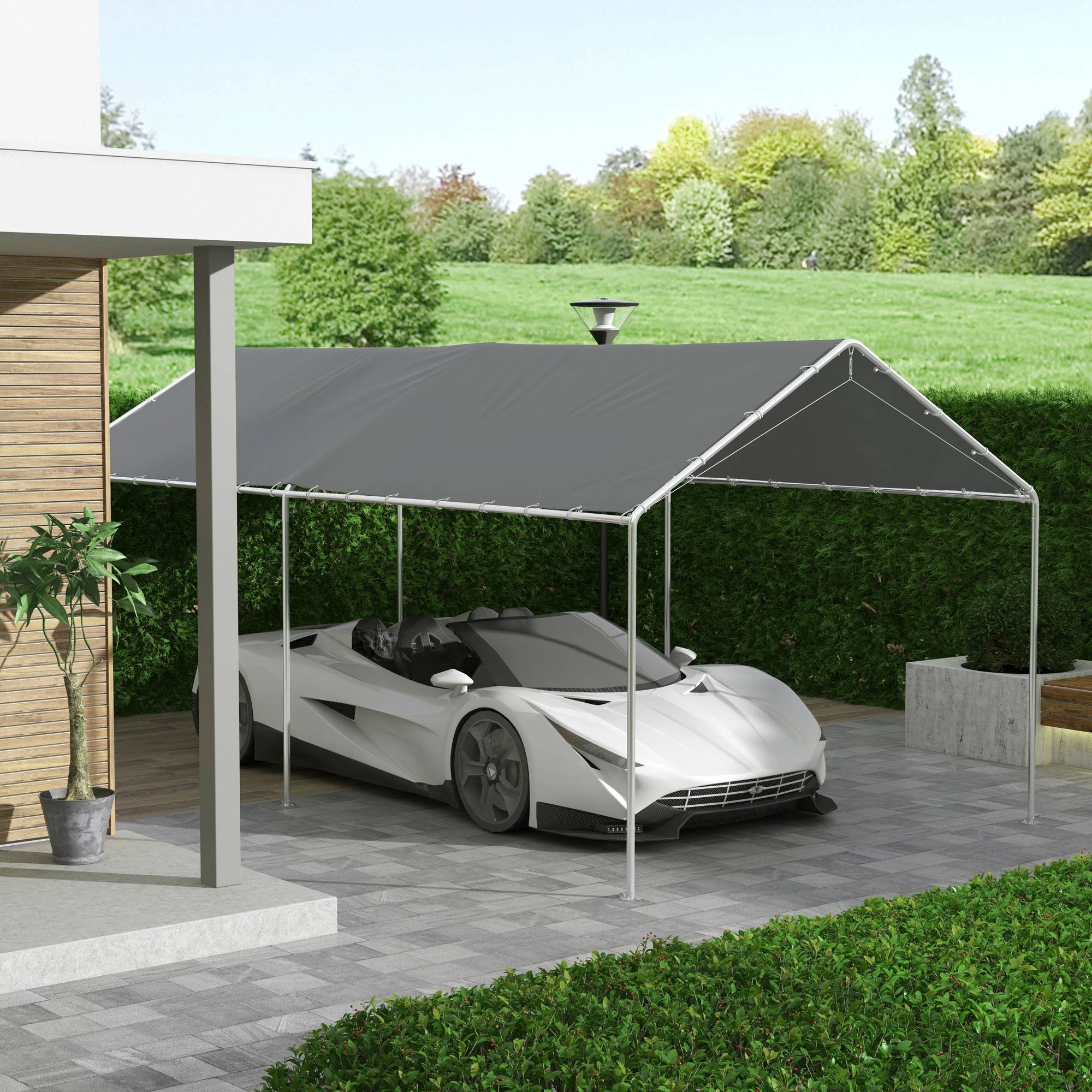 Outsunny - Toile de rechange carport auvent voiture dim. 6L x 3l m tendeurs élastiques inclus PE haute densité gris - Outsunny - Image 2