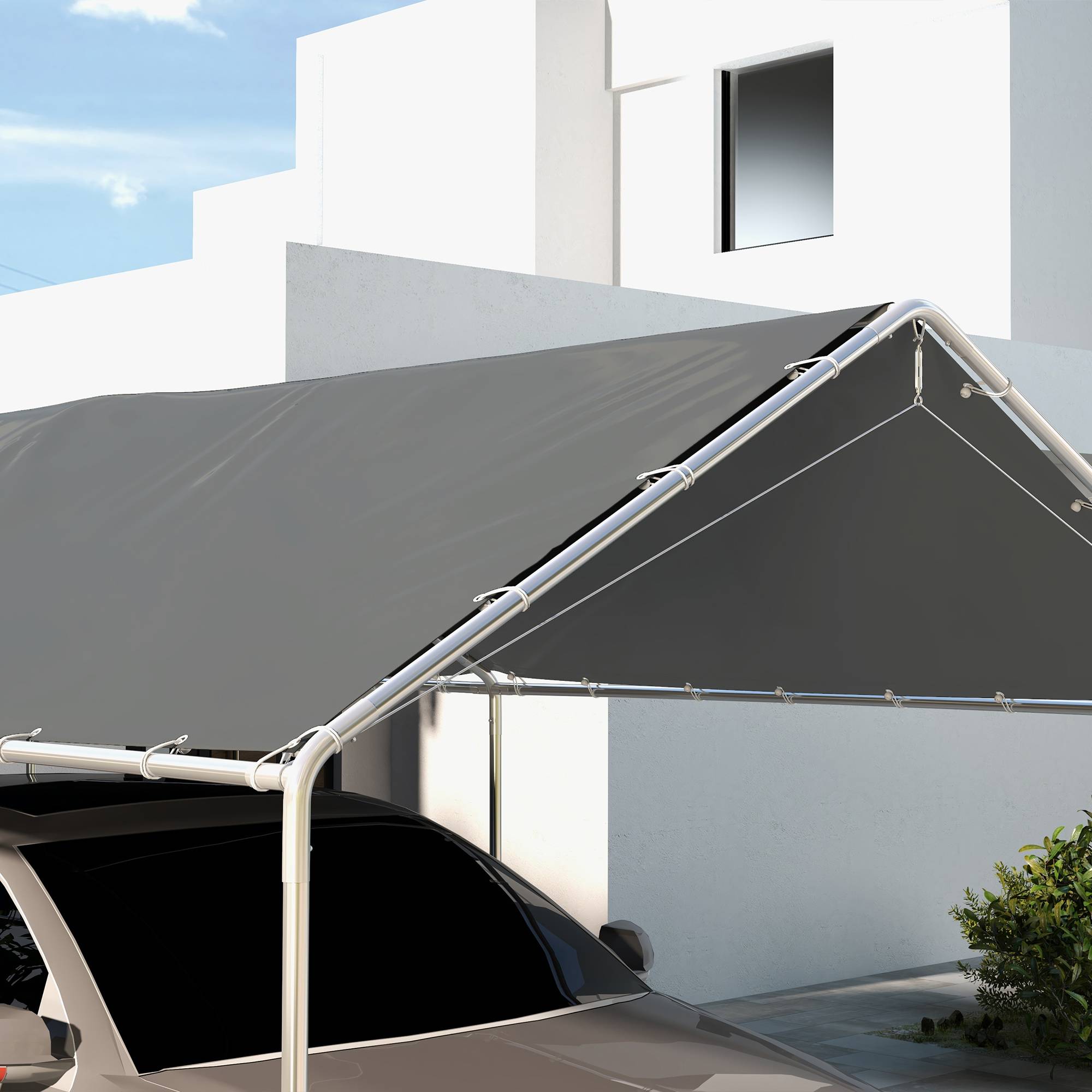 Outsunny - Toile de rechange carport auvent voiture dim. 6L x 3l m tendeurs élastiques inclus PE haute densité gris - Outsunny - Image 7