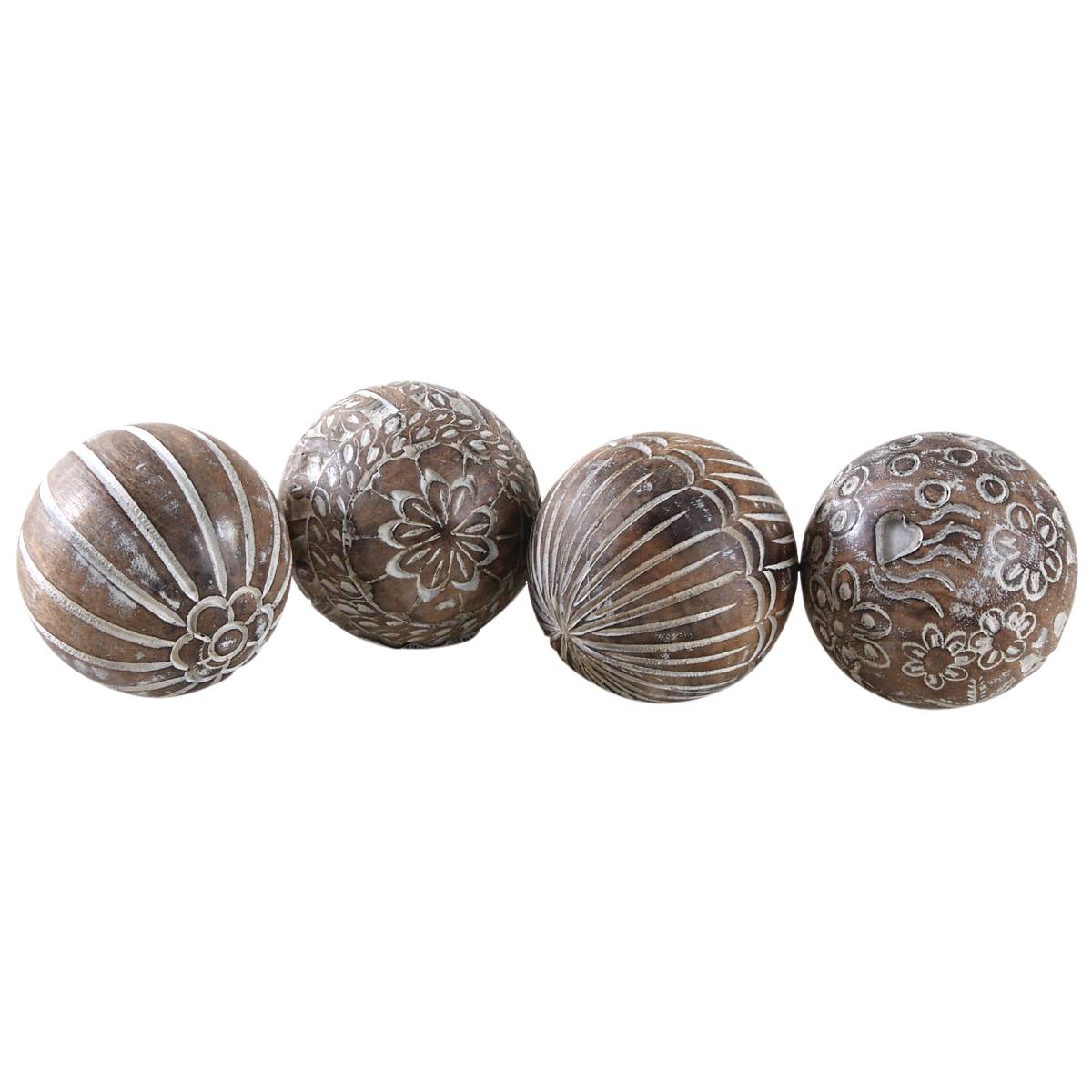 Aubry Gaspard - Boules en manguier motifs assortis (Lot de 4) 8 cm - Image 1