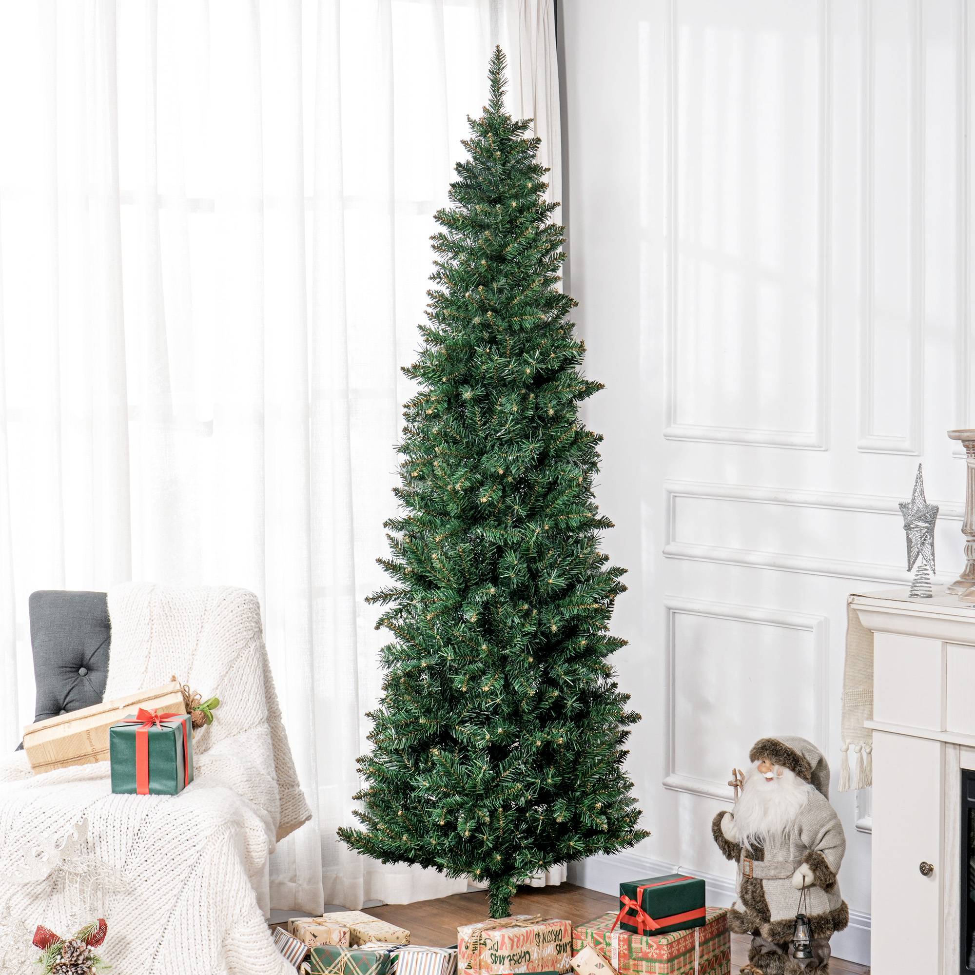 Sapin de Noël Artificiel 210 cm Arbre de Noël Slim avec support en acier pliable, 687 branches épines Vert - Image 3