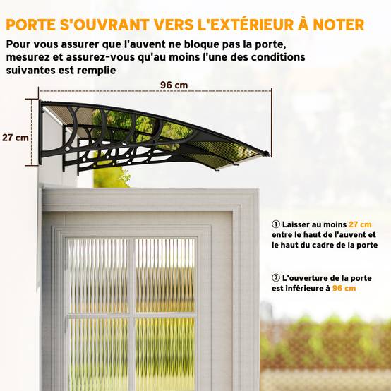 Auvent de porte polycarbonate et aluminium vert 200 x 96 x 27 cm - PANGIVO - Image 9
