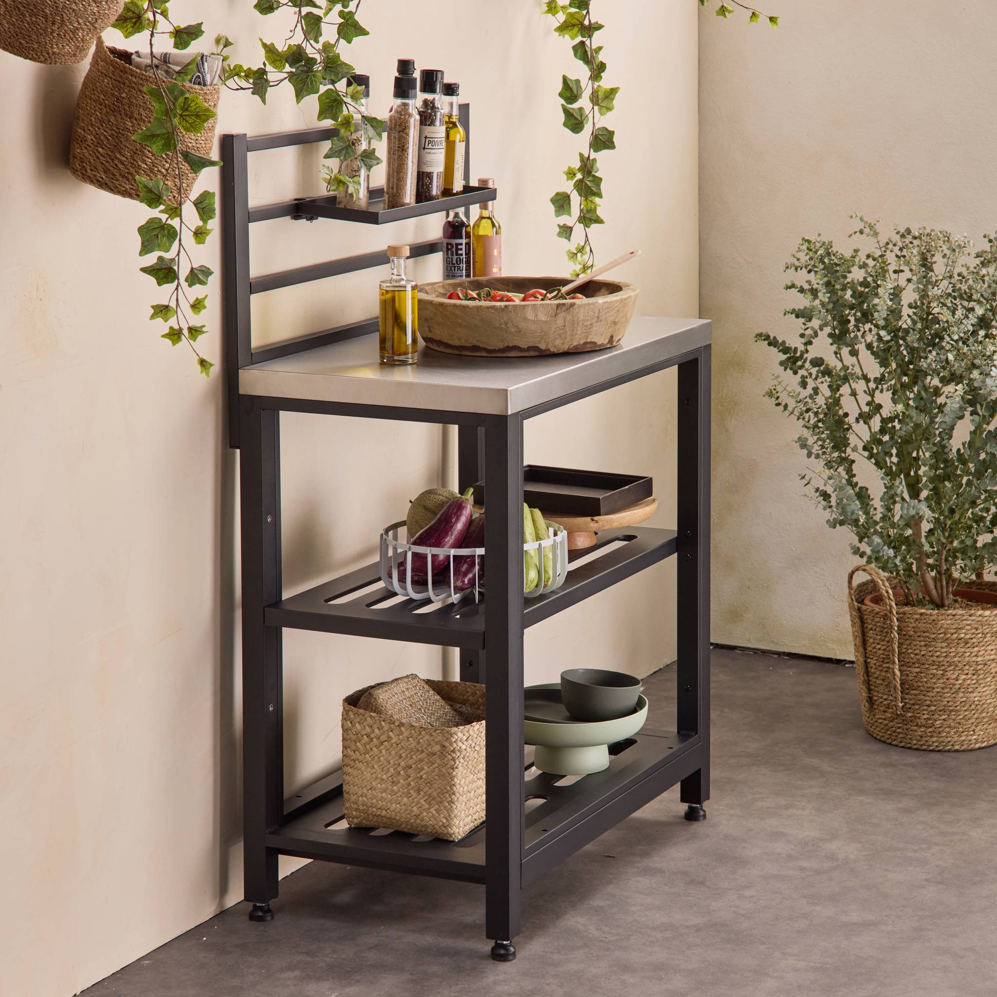 sweeek - Cuisine extérieure en acier L80cm avec 2 étagères de rangement | sweeek - Image 3