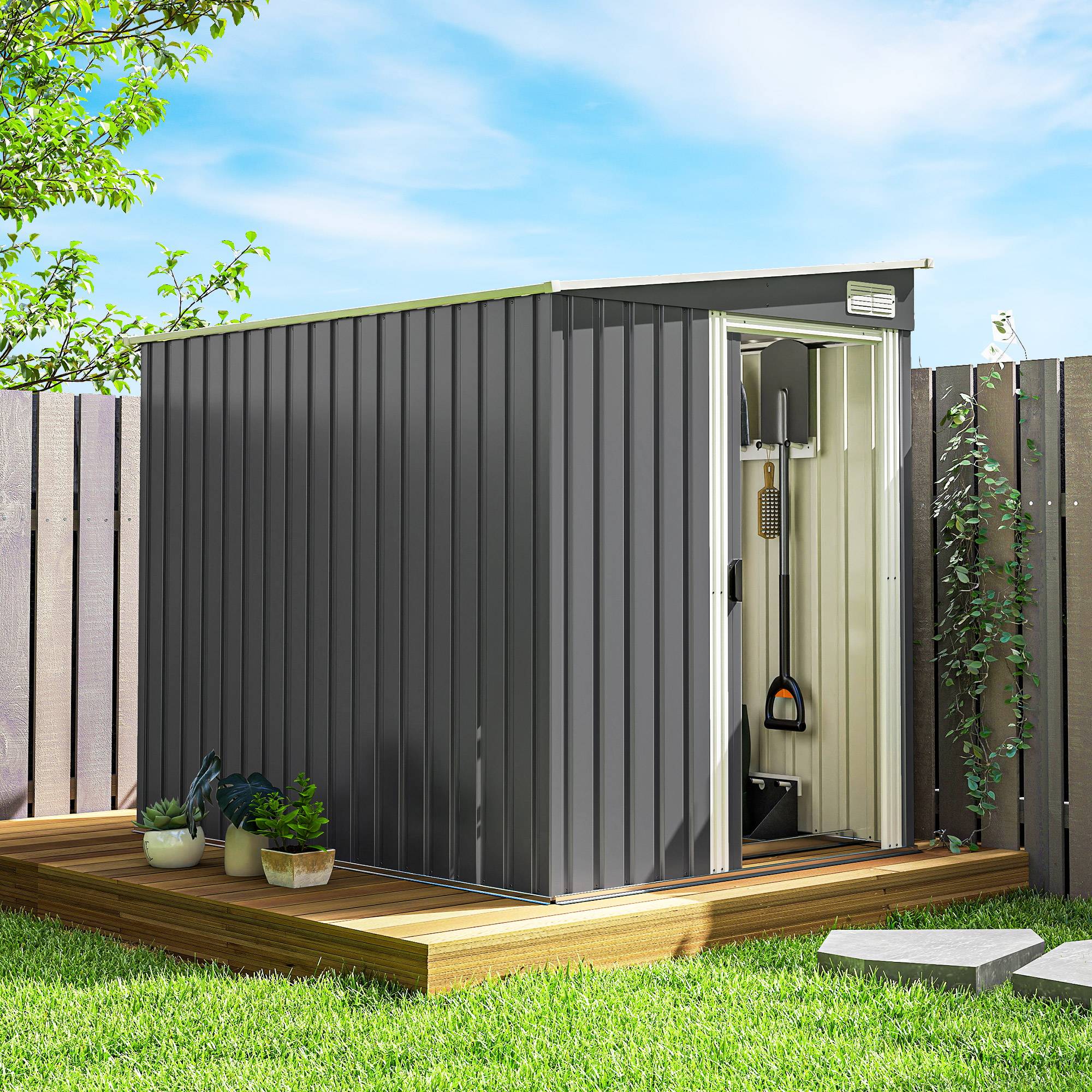 ComfortXL - Abri de jardin adossé acier rangement extérieur porte coulissante 206x154x181cm - ComfortXL Outdoor Living - Image 4