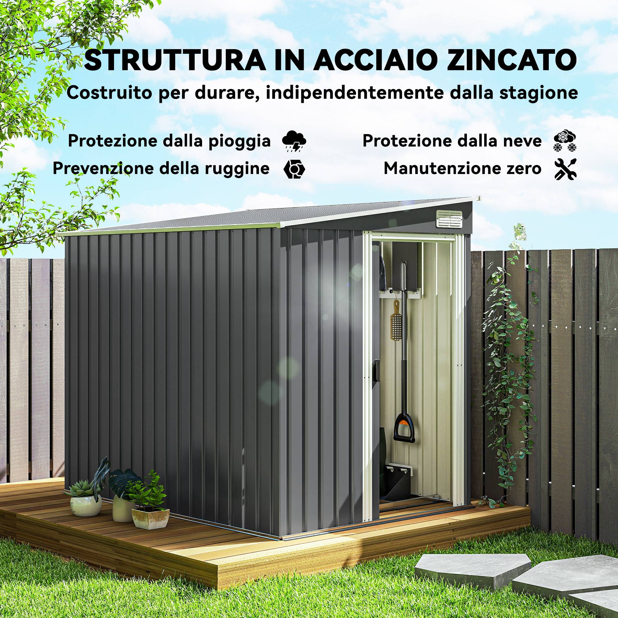 ComfortXL - Abri de jardin adossé acier rangement extérieur porte coulissante 206x154x181cm - ComfortXL Outdoor Living - Image 6