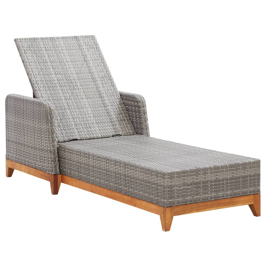 Helloshop26 - Transat chaise longue bain de soleil lit de jardin terrasse meuble d'extérieur résine tressée et bois d'acacia massif gris - Image 5