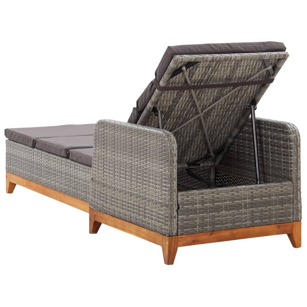 Helloshop26 - Transat chaise longue bain de soleil lit de jardin terrasse meuble d'extérieur résine tressée et bois d'acacia massif gris - Image 3