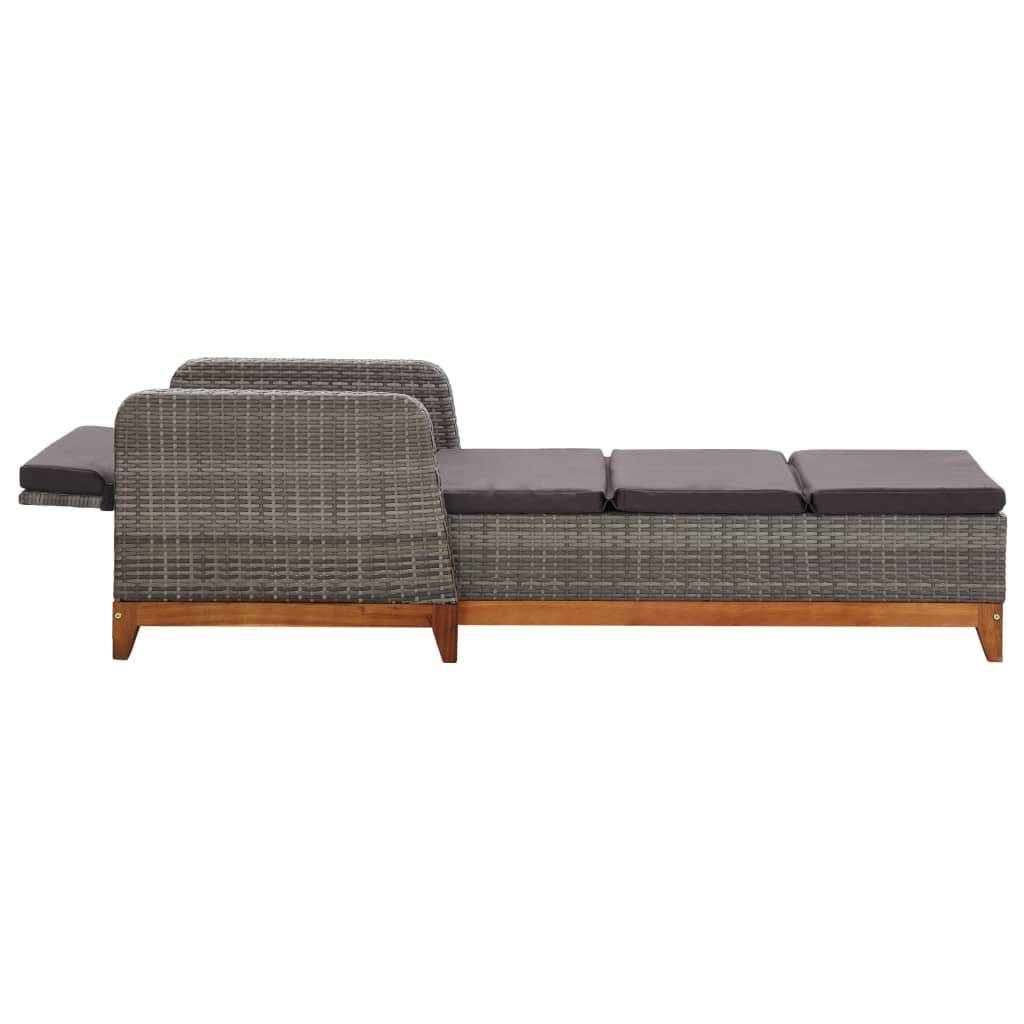 Helloshop26 - Transat chaise longue bain de soleil lit de jardin terrasse meuble d'extérieur résine tressée et bois d'acacia massif gris - Image 4