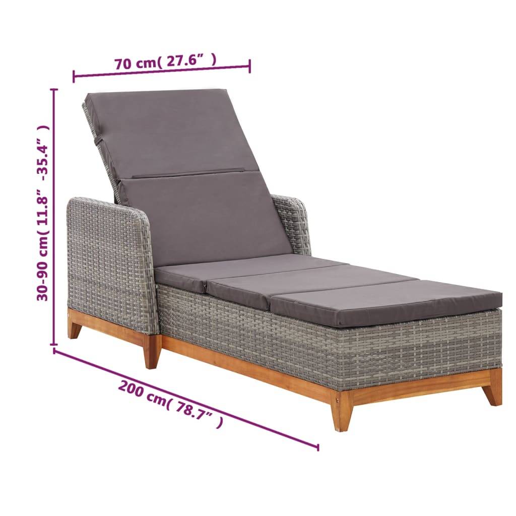 Helloshop26 - Transat chaise longue bain de soleil lit de jardin terrasse meuble d'extérieur résine tressée et bois d'acacia massif gris - Image 7