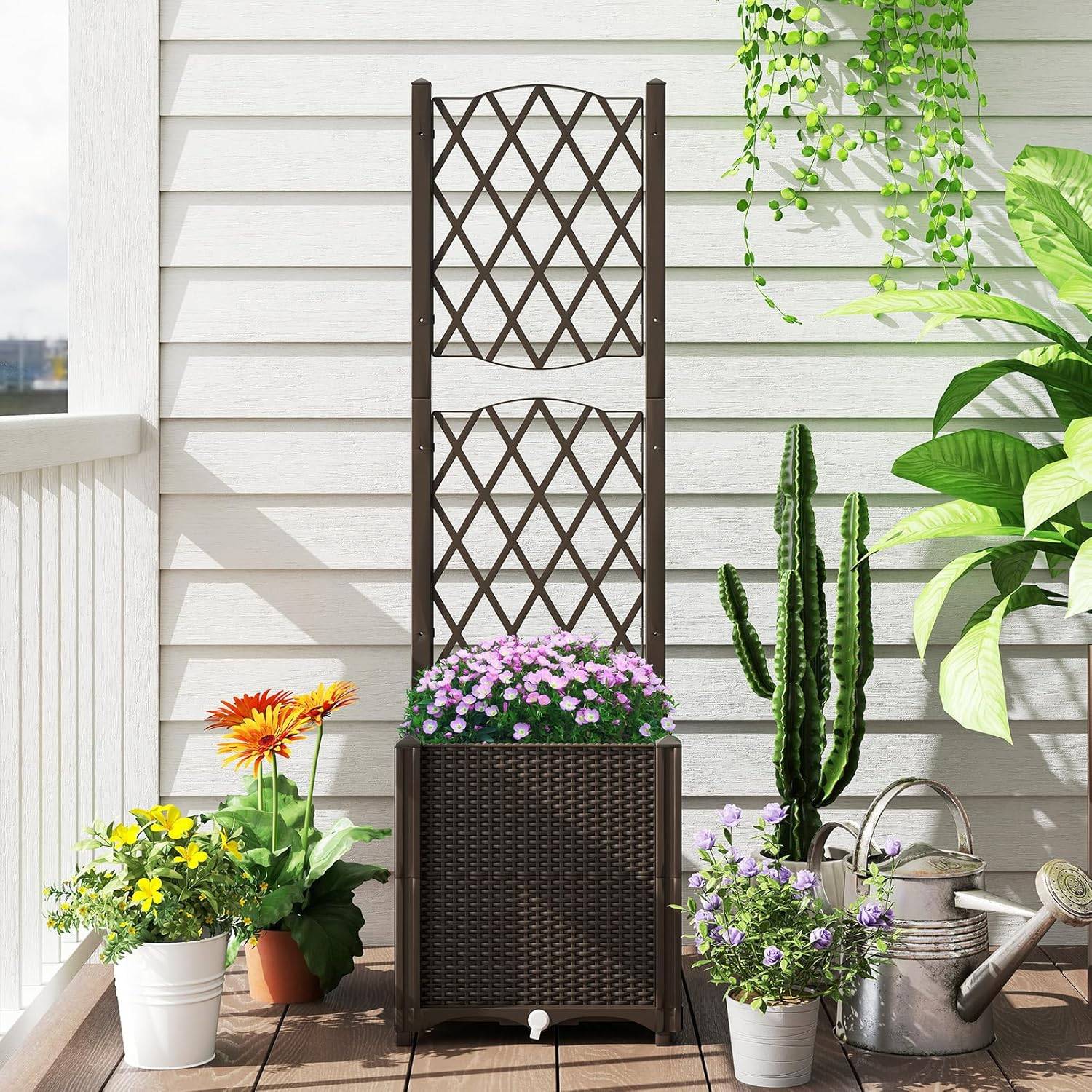 Pot De Fleurs En Rotin Avec Pieds - Support Plante Intérieur - Forme Fleur - Naturel