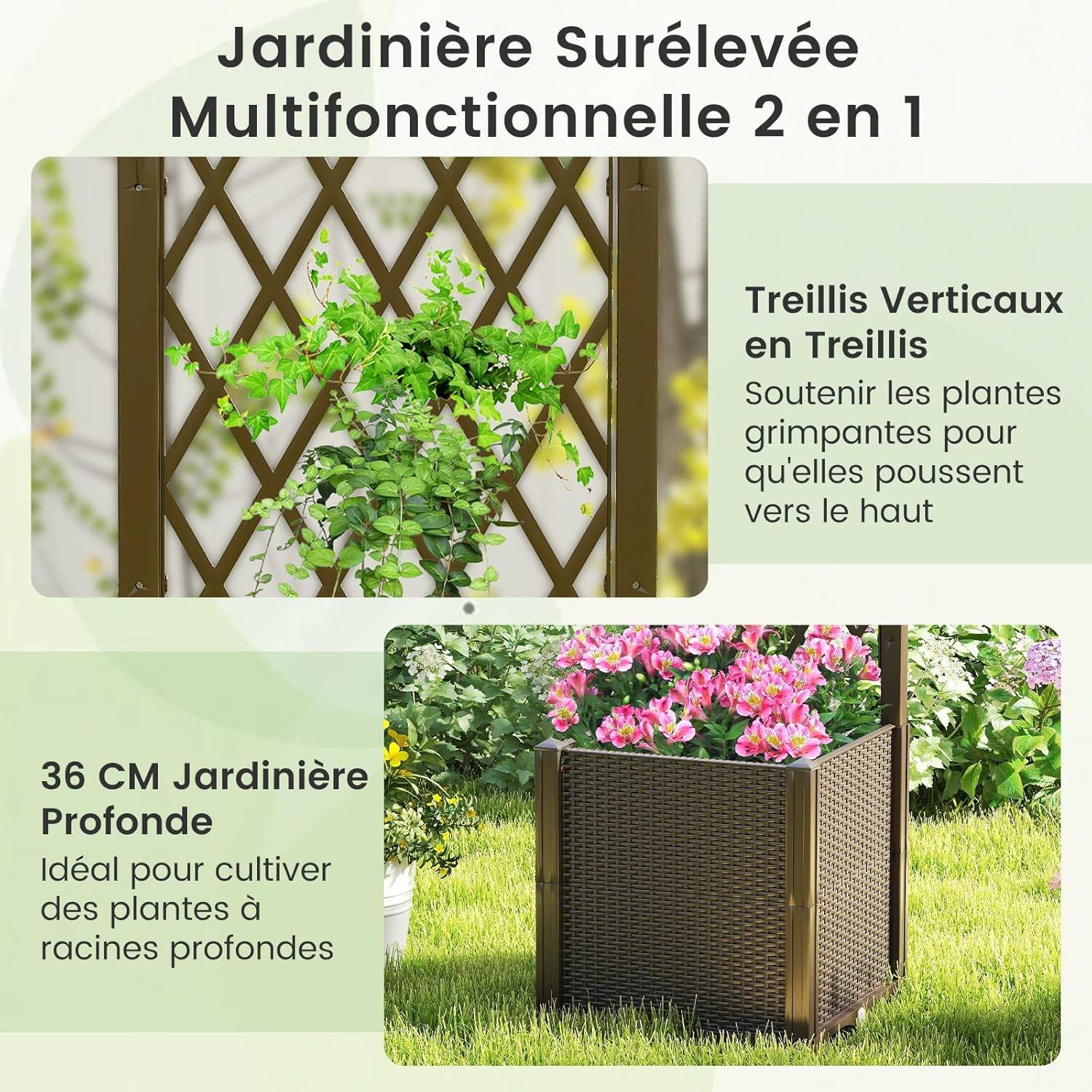 Jardinière surélevée à roulettes avec treillis - Ciel & terre Commerce