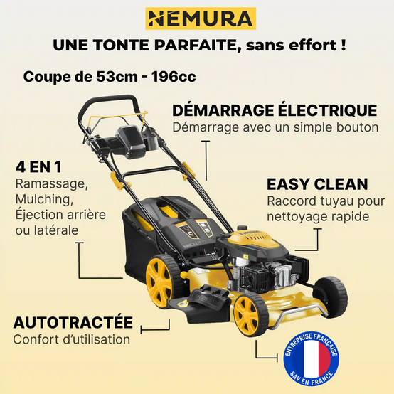 Tondeuse thermique autotractée 196cm3 Nemura - Coupe 53cm - Démarrage Électrique - Image 2