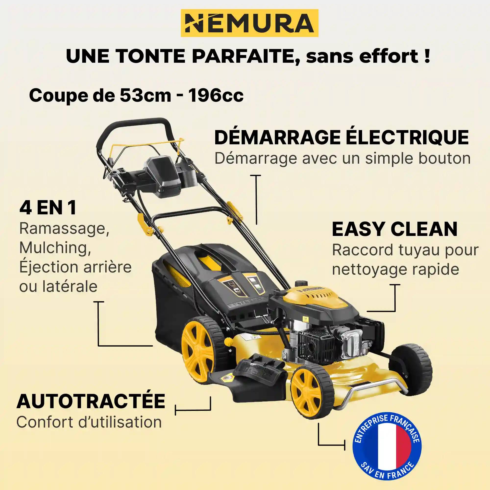 Tondeuse thermique autotractée 196cm3 Nemura - Coupe 53cm - Démarrage Électrique - Image 2