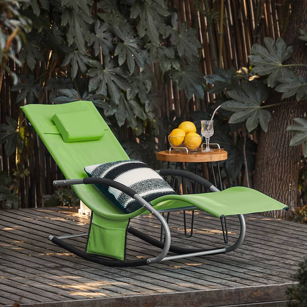 Lot de 2 Bain de Soleil Transat de Jardin avec Appui-tête et Pochette latérale et Repose-Pieds Vert L.150 x l.63 x H.87 cm SoBuy - Image 10