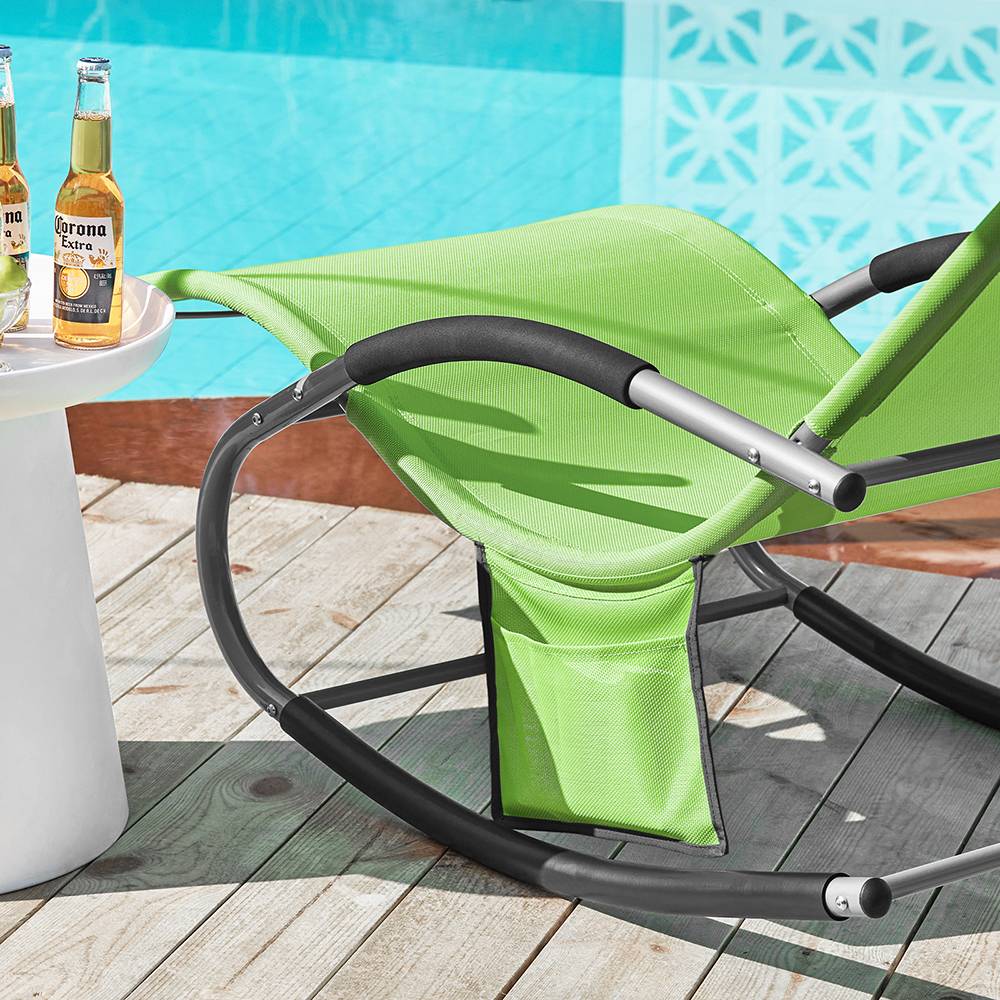 Lot de 2 Bain de Soleil Transat de Jardin avec Appui-tête et Pochette latérale et Repose-Pieds Vert L.150 x l.63 x H.87 cm SoBuy - Image 8